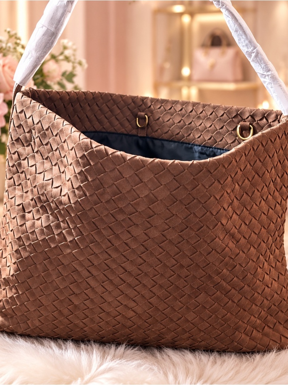 Gorgeous Suede Material Woven Hobo Shoulder Bag in Brown - Stylish 🍁